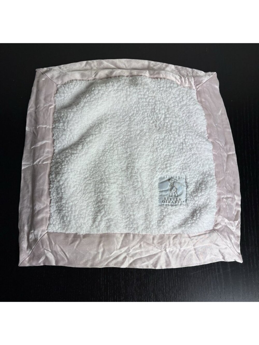 LITTLE GIRAFFE Baby Security Blanket Lovey White Chenille/Pink Satin Trim
